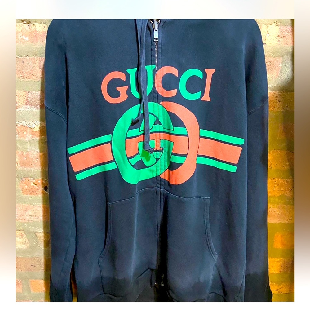 Gucci Men Jumper Hooded Distressed Full Zip Heavy Reversible Jacket
